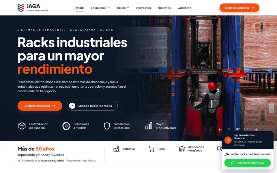 Sitio web de JAGA Sistemas de Almacenaje desarrollado por DYGITAL