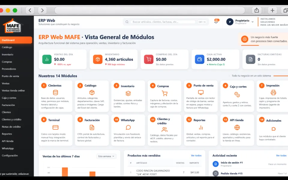 Pantalla de ERP + PUNTO DE VENTA